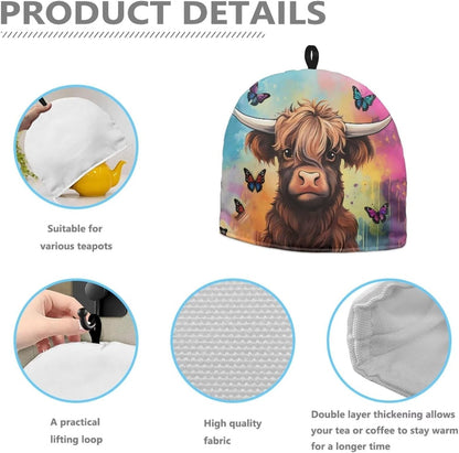 Highland Cattle Tea Cozy, Insulated Teapot Cover, Dust Proof Tea Pot Cosy, Portable Tea Cup Warmer, Kitchen Accessory