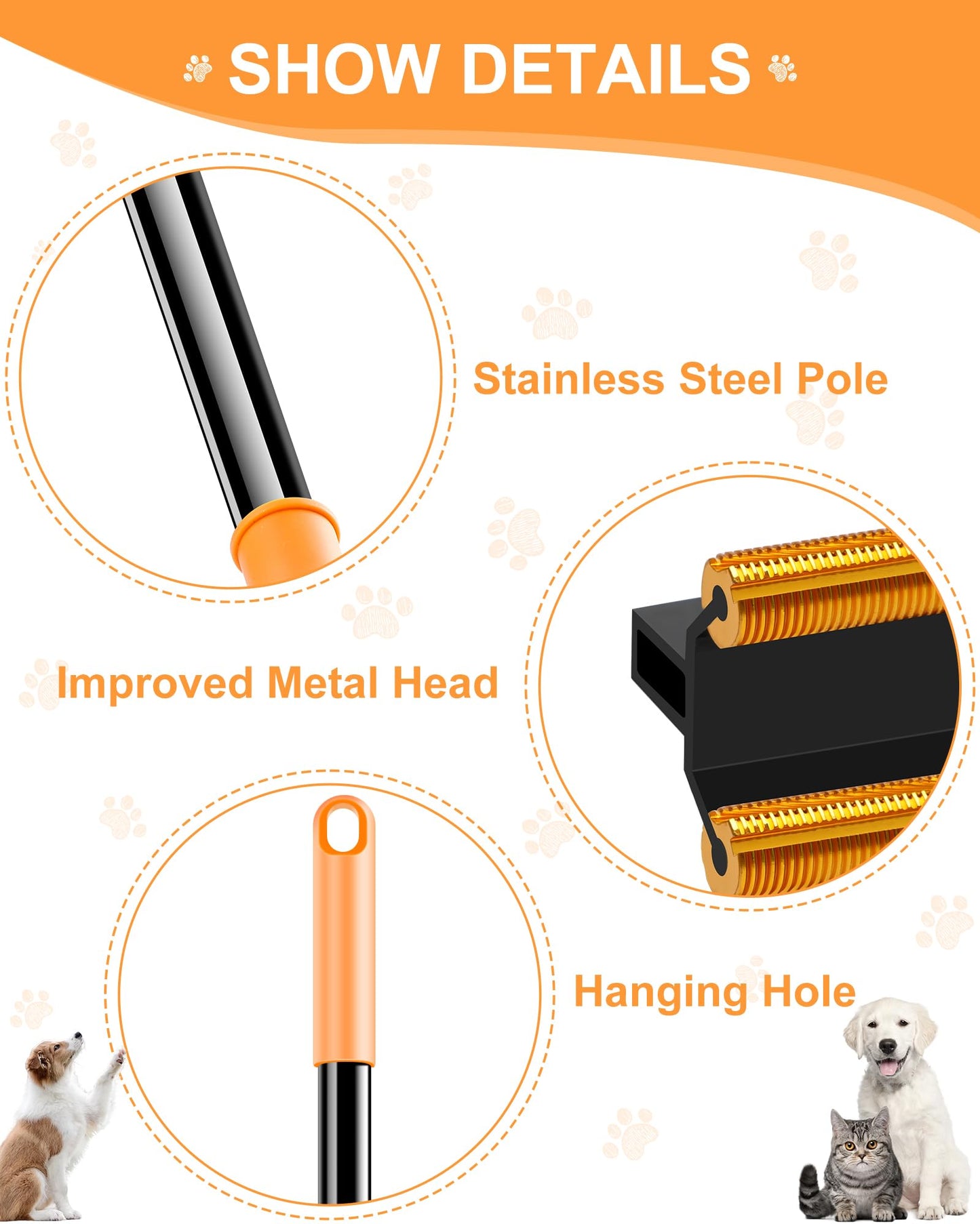 COVITKAN 3 in 1 Carpet Rake for Pet Hair Removal Tool, 51” Adjustable Long Handle Pet Hair Removal Broom, Pet Grooming Brush, Cat Dog Hair Remover Carpet Scraper for Rugs, Mats