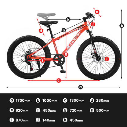 richvelo 24 Inch Fat Tire Bike Adult/Youth Full Shimano 7 Speeds Mountain Bike, Dual Disc Brake, High-Carbon Steel Frame, Front Suspension, Mountain Trail Bike, Urban Commuter City Bicycle