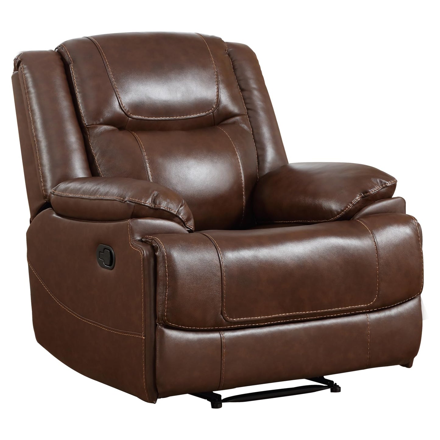 EBELLO Genuine Leather Recliner Manual Chair for Living Room, 1 Seater Reclining Sofa Chair with Headrest and Armrest, Modern Durable Home Furniture for Small Space, Meeting Room, Vintage Brown