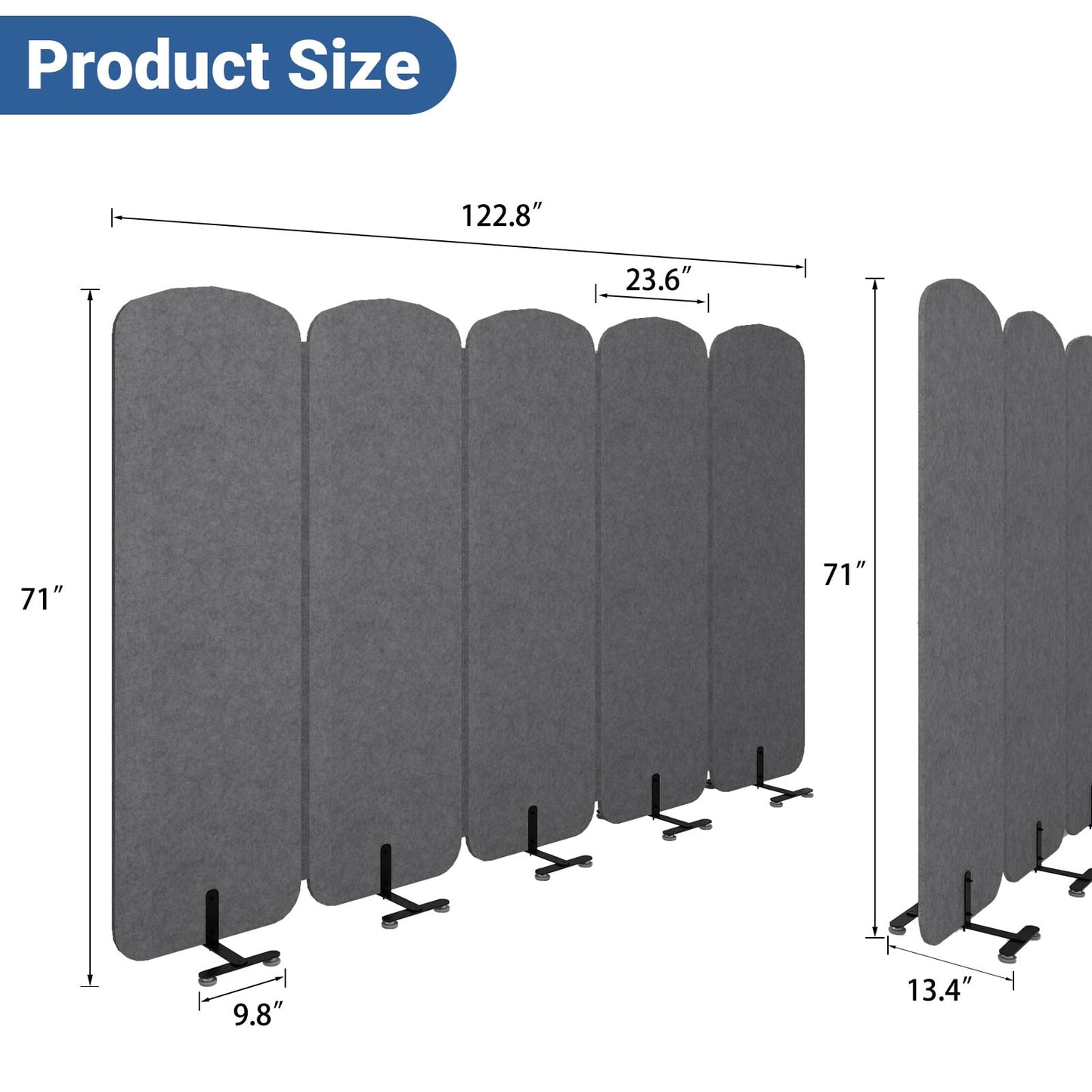 Natwind 5-Panel Office Room Divider, 122.8 x 71 inches Portable Office Partition, Freestanding Folding Privacy Wall for Cubicle & Temporary Indoor Space Separation (Dark Grey)