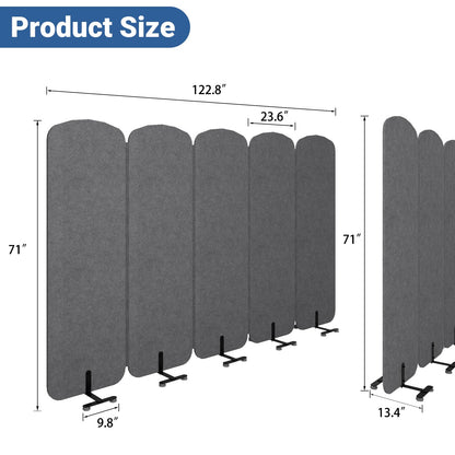 Natwind 5-Panel Office Room Divider, 122.8 x 71 inches Portable Office Partition, Freestanding Folding Privacy Wall for Cubicle & Temporary Indoor Space Separation (Dark Grey)