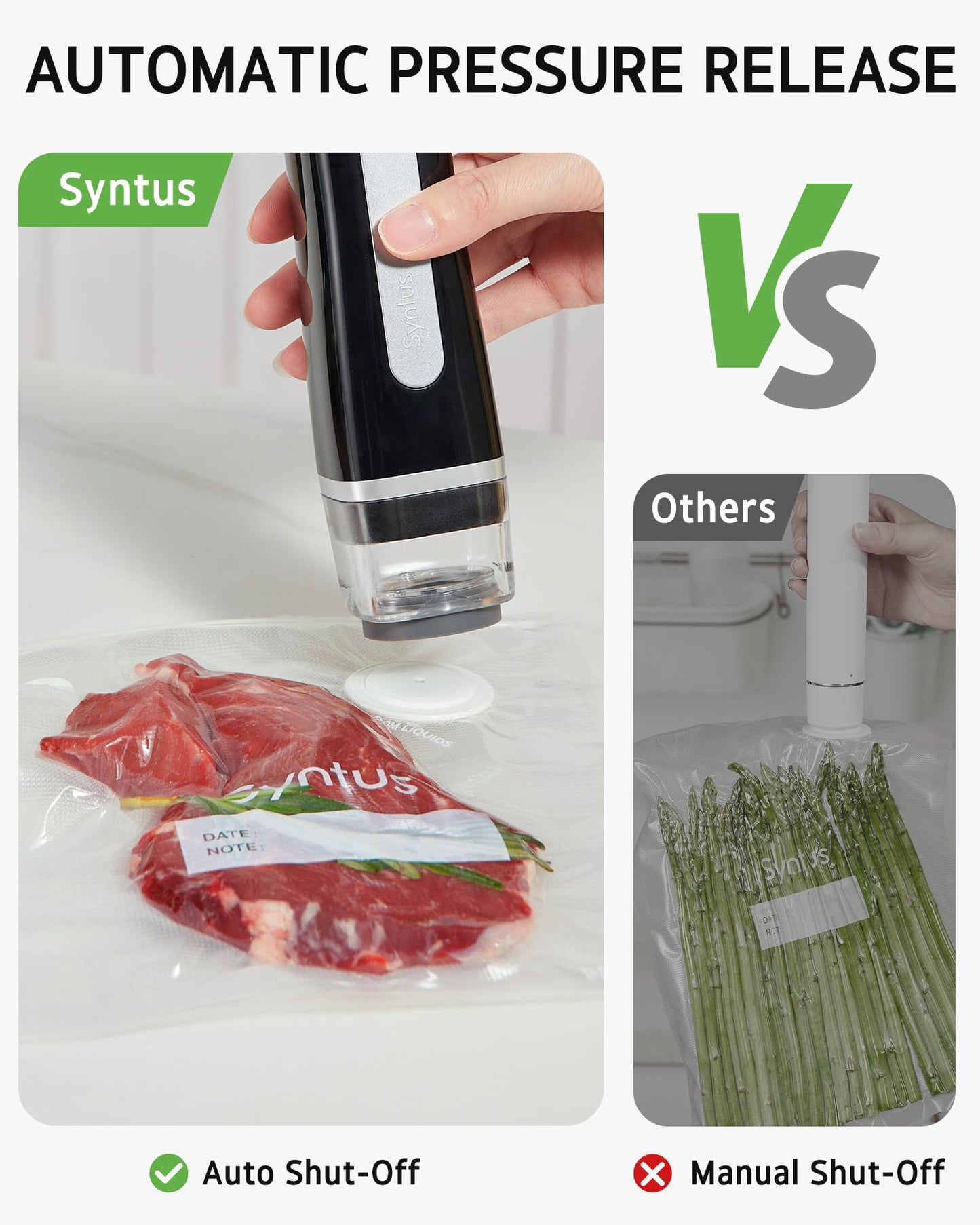 Syntus Vacuum Sealer Bags for Food, Food Storage Bags for Sous Vide Cooking Microwave Heating, Air Valve Zipper Bags & Zip Clips, 30 Bags (S+M+L) + 1 Black Vacuum Sealer
