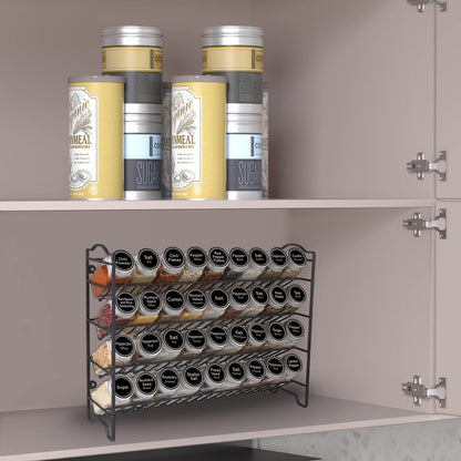 SWOMMOLY Spice Rack Organizer with 36 Empty Square Spice Jars, 396 Spice Labels with Chalk Marker and Funnel Complete Set, for Countertop, Cabinet or Wall Mount, Black