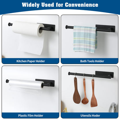 theaoo Paper Towel Holder - Under Cabinet Paper Towel Holder for Kitchen, Adhesive Paper Towel Roll Rack for Bathroom Towel, Wall Mounted Matte Black Paper Towel Rack, SUS304 Stainless Steel(1, Black)