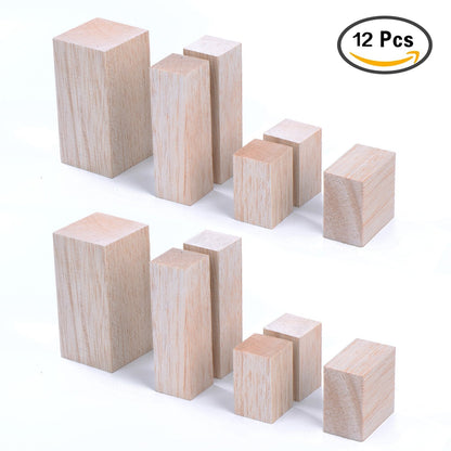 Sumind 12 Pcs Balsa Blocks for Carving 4 Sizes Whittling Wood Carving Kit for Craft Unfinished Wood Blocks 2x1x1, 4x1x1, 4x2x2, 2x2x1 Inches