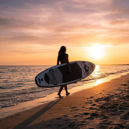 Roc Inflatable Stand Up Paddle Board 10' 6" with Premium SUP Paddle Board Accessories, Wide Stable Design, Non-Slip Comfort Deck for Youth & Adults (Black & White/Kayak Seat)