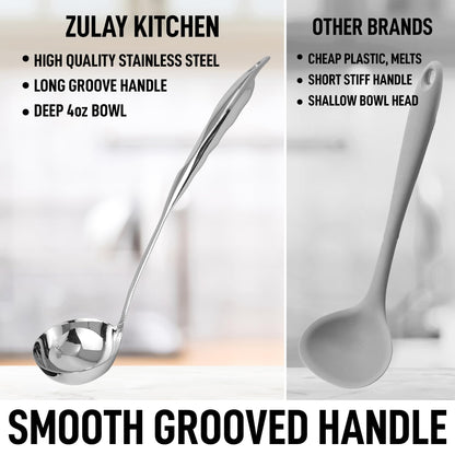 Zulay Kitchen Stainless Steel Soup Ladle - 13” Large Ladle for Soups, Stews & Sauces - Durable, Heat-Resistant, Rust-Proof & Dishwasher Safe Kitchen Utensil with Ergonomic Handle