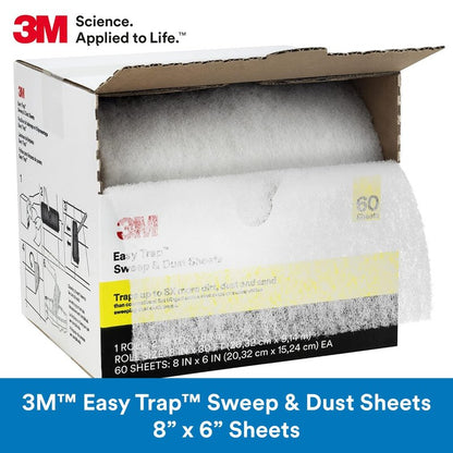 3M Easy Trap Sweep and Dust Sheets, 1 Roll of 60 8" x 6" Sheets, Disposable Easy Sweep Floor Duster, Picks Up 8x More Dirt, Dust, Sand, Hair, Works on Dry or Wet Surfaces, Hardwood Floors, 59152W