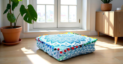 16" CRAFT KALA Green Ombre Large Hippie Mandala Meditation Floor Ottoman Pillow Cushion Pouf Cover Square Poufs