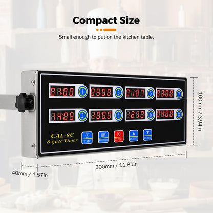 BEAMNOVA 8-Channel Digital Kitchen Timer, Commercial Timer for Restaurant, Food Timer for Cooking, Fryer Reminder, Adjustable Loud Alarm, Stainless Steel