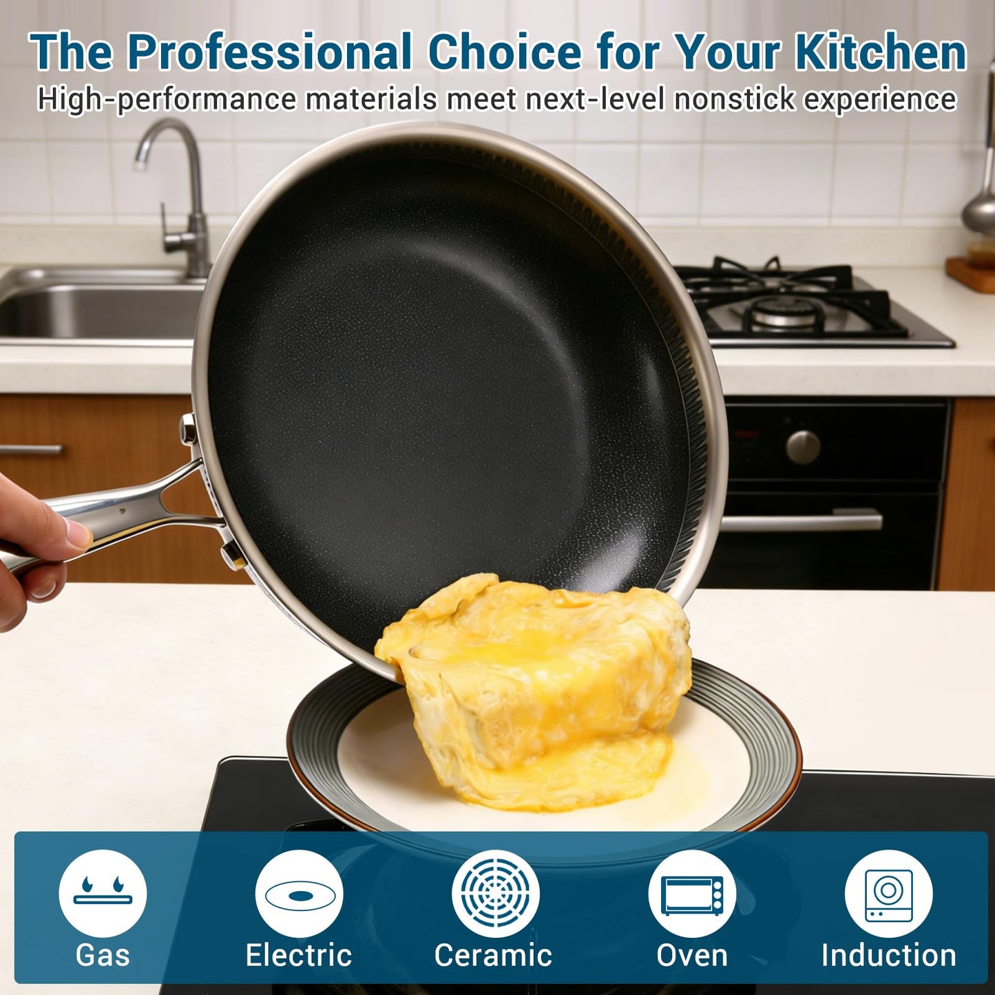 Legacy Culinaryware 12 Inch Tri-Ply Stainless Steel Hybrid Frying Pan with Lid - Ceramic Nonstick Skillet, Induction & Oven Safe 600°F, PFAS/PFOA Free Professional Clad Cookware