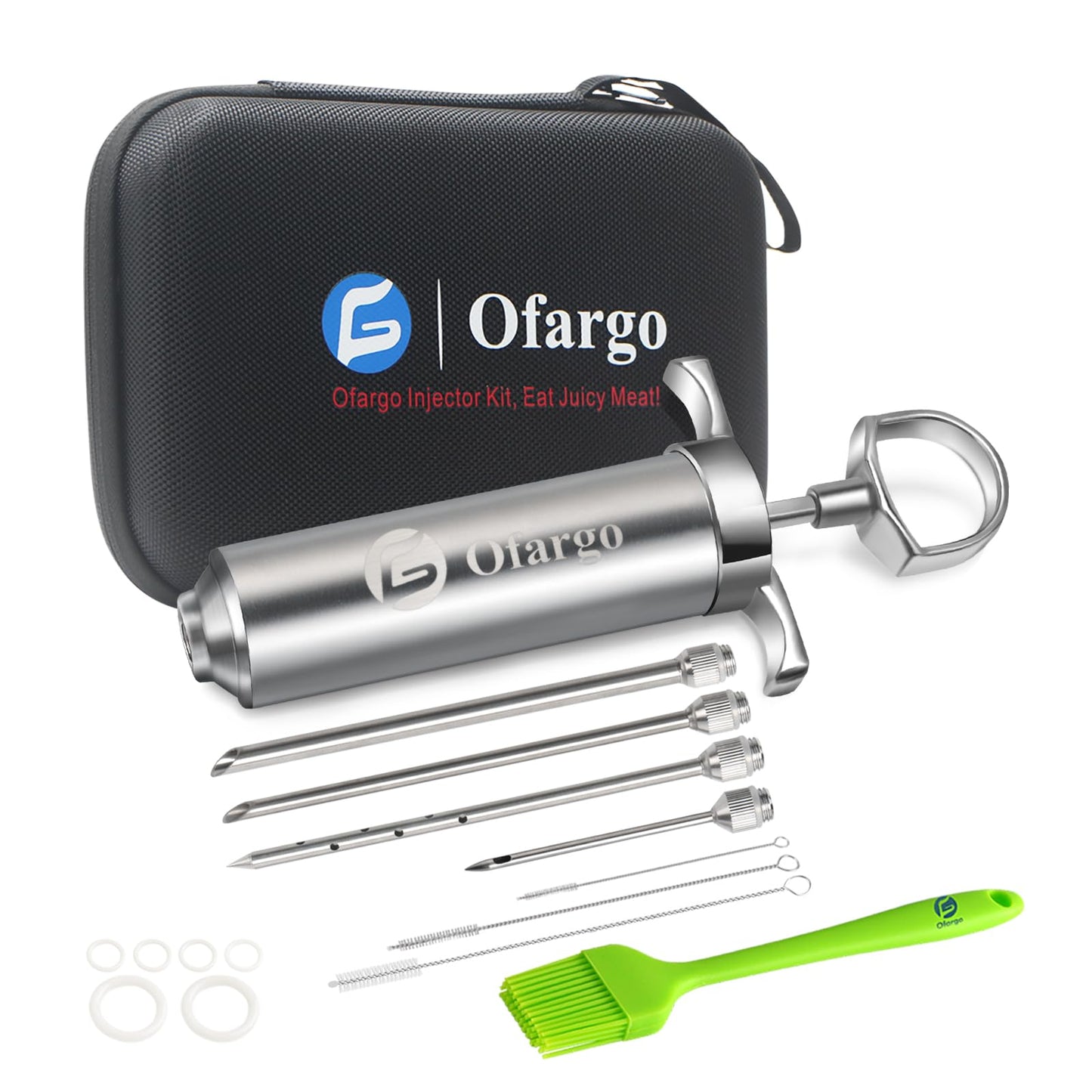 Ofargo Stainless Steel Meat Injector Syringe with 4 Marinade Needles and Travel Case for BBQ Grill Smoker, Mother Day Gifts for Mom Men Dad Husband Him