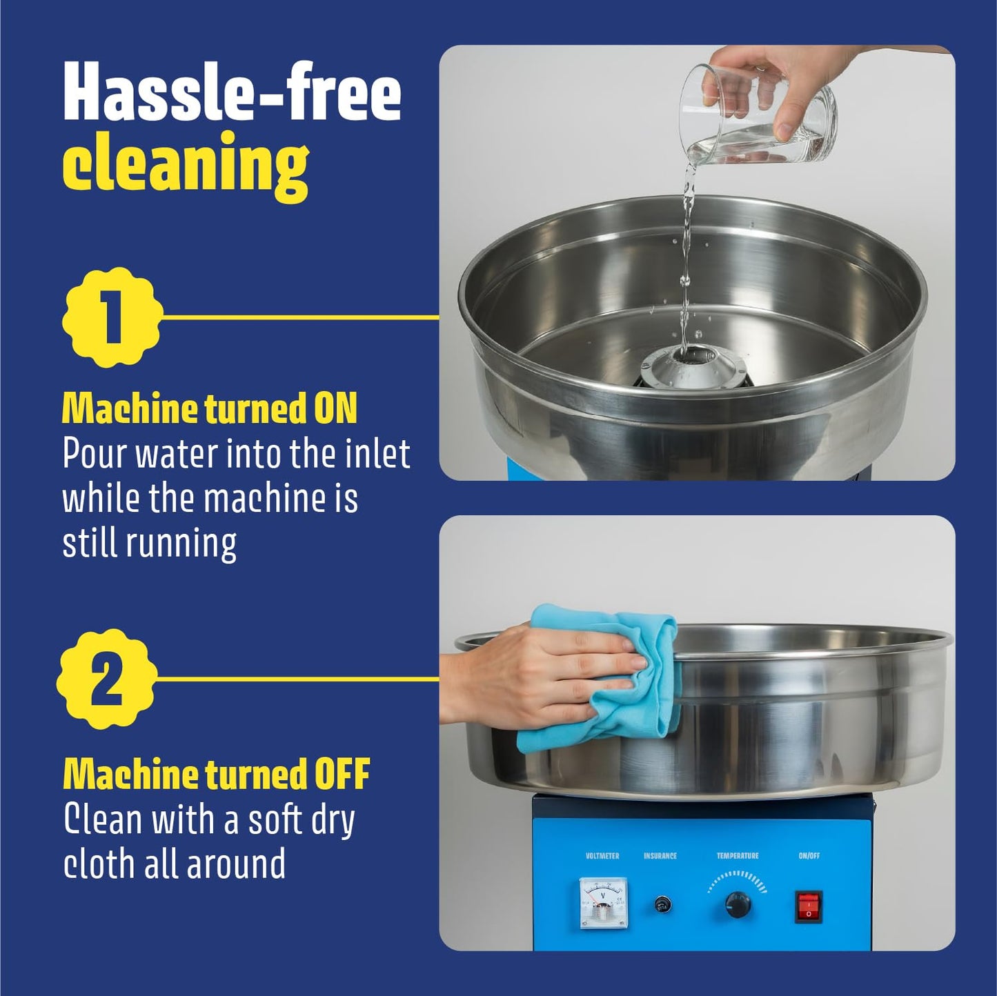 Wumple Professional Cotton Candy Machine - Commercial Electric Maker with Drawer & Large Stainless Steel Bowl - Fast Heat-Up - Perfect for Parties & Business - Blue