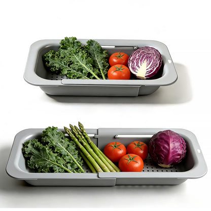 Extendable Colander Strainer Basket, Over the Sink Colander and Strainer for Kitchen, Wash Vegetables and Fruits, Drain Pasta and Dry Dishes, Adjustable Colander from 13.5In to 18.7In, Gray