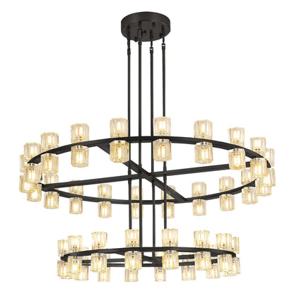 Shial Lighting D32''+D40'' Large Black Wagon Wheel Chandelier 72-Lights Black Round Chandeliers Glass Chandeliers for Dining Room,Living Room Vintage Chandelier