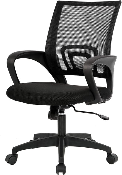 BestOffice Ergonomic Office Chair - Mid-Back Swivel Design with Breathable Backrest & Lumbar Support - Adjustable Height, Sponge Seat, Rolling Wheels - Dark Black for Adults & Women