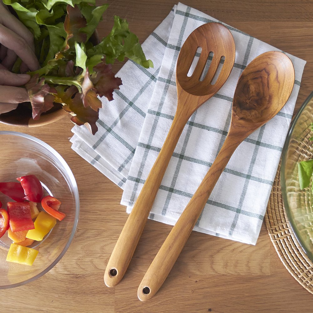 FAAY Premium Wooden Slotted Spoon, Handcraft from Teak | Healthy, Durable, High Moist and High Heat Resistance for Non Stick Cookware.