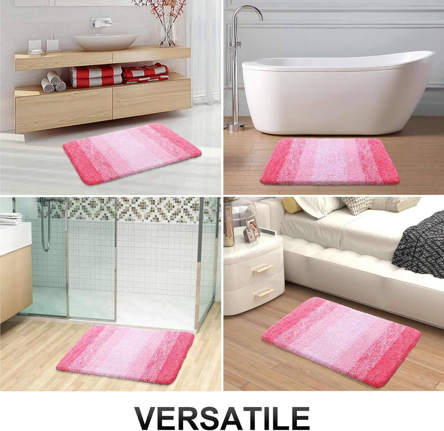 OLANLY Bathroom Runner Rug - Extra Soft Microfiber Mat, Quick Dry & Washable - 59x24, Pink
