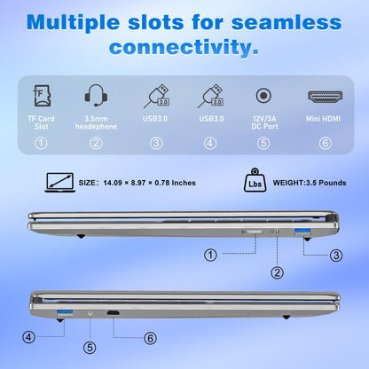 NAIKLULU Laptop Computer, Win 11 Pro Lap Top, 15.6 Inch Laptop PC 2026, 16GB RAM 256GB SSD, M3-6Y30 Processor, FHD Display 1920 * 1080P, WIFI5, BT4.2, 5000mAh Battery, for School Business Student
