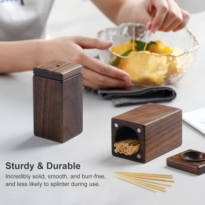 CRAFT KITTIES Toothpick Holder Dispenser,Walnut Toothpick Holder Container,Home Kitchen Restaurant Gift for Friend Family Wood Decoration(No toothpick)