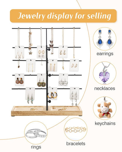 HULISEN Earring Display for Vendors, Adjustable Height Earring Display Stands for Selling, Jewelry Display for Earrings Card, Earrings Rack Display Holder with Tray, 30 Hooks, Carbonized Brown