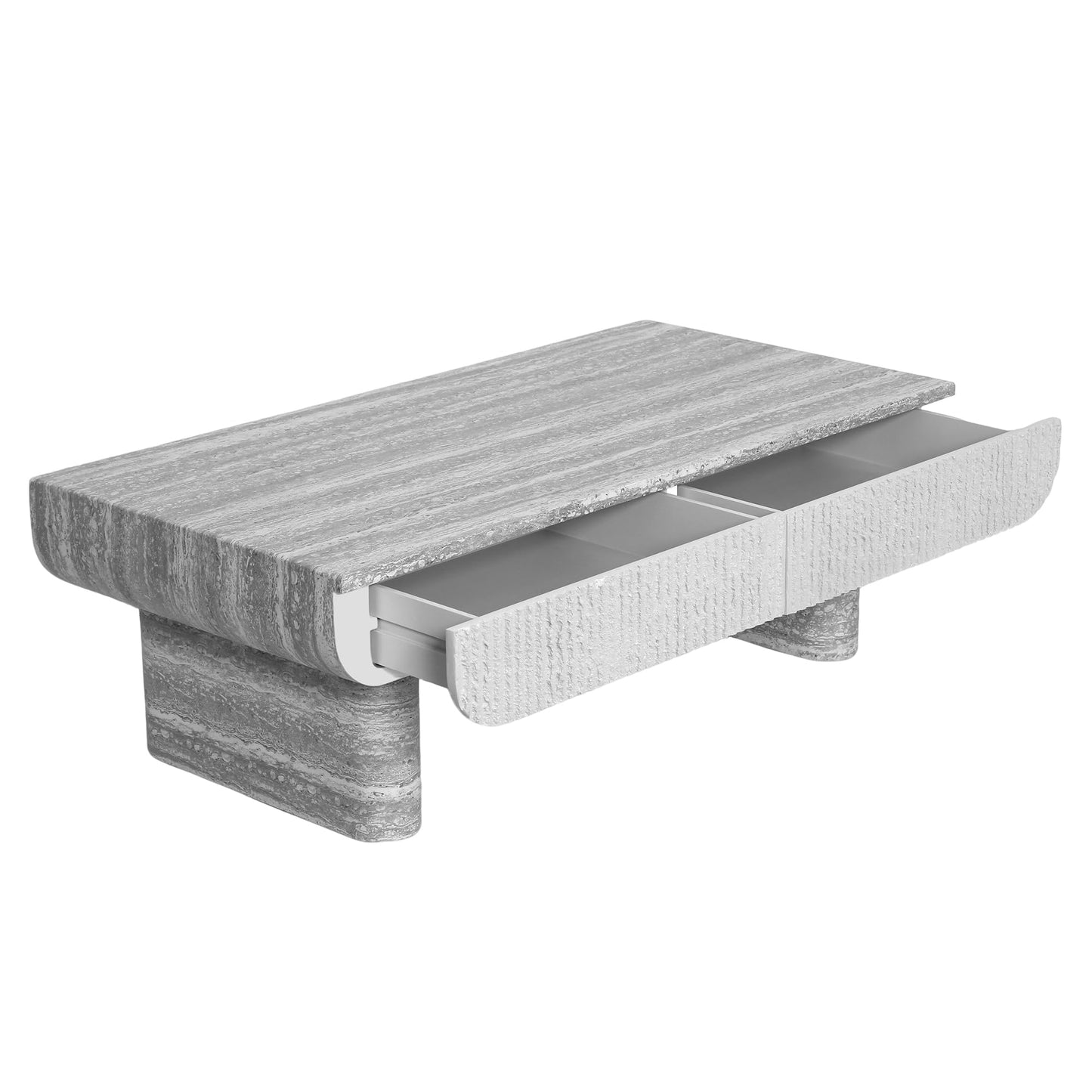 GDFStudio 46.85" Rectangle Coffee Table with Hidden Storage Drawer, Modern Wood Center Table with Faux Marble Top & Fluted Design, Small Space Coffee Table for Living Room Home Office, Grey