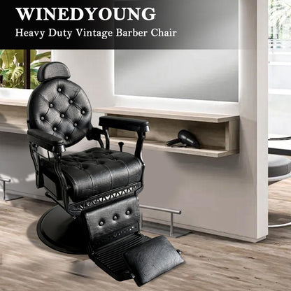 WINEDYOUNG Heavy Duty Vintage Recline Barber Chair All Purpose Reclining Salon Chair 360° Rotatable Barber Chair, Hydraulic with Headrest, Professional Salon Beauty Spa Shampoo Equipment