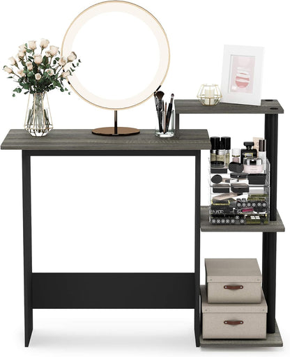 Furinno Efficient Home Laptop Notebook Computer Desk with Square Shelves, French Oak/Black Finish