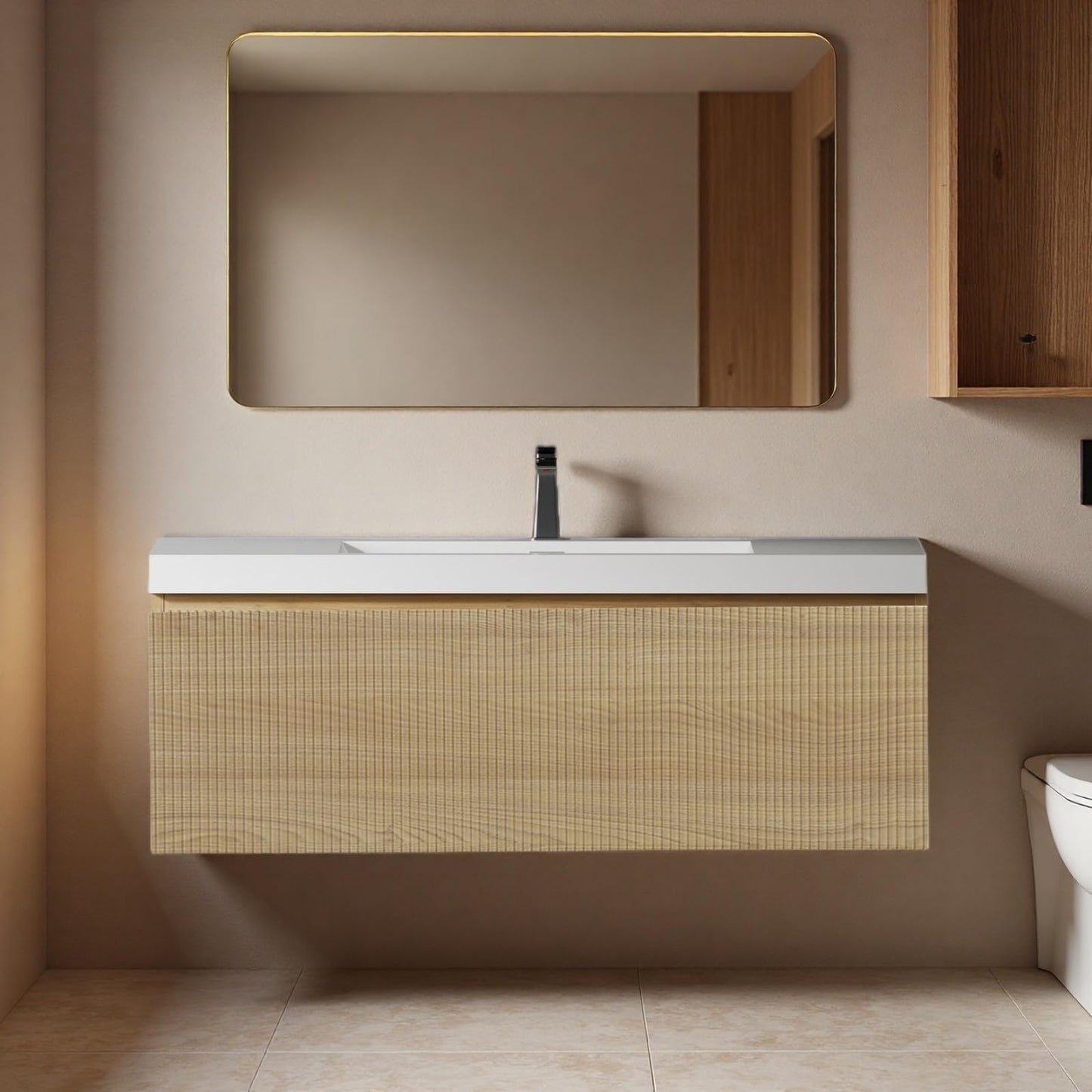 Trygoal 42" Bathroom Vanity with Sink, Floating Vanity with Resin Countertop & 1 U-Shaped Interiors, Wall-Mounted Bathroom Storage Cabinet with Soft-Close Drawers for Home, Easy to Clean, Wood