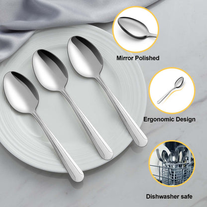 BEWOS 24 Pieces Teaspoons, 6.2 Inches Stainless Steel Teaspoons Silverware, Spoon Silverware, Coffee Spoons, Small Spoon, Mirror Polished, Dishwasher Safe, Silver Spoons For Home, Restaurant