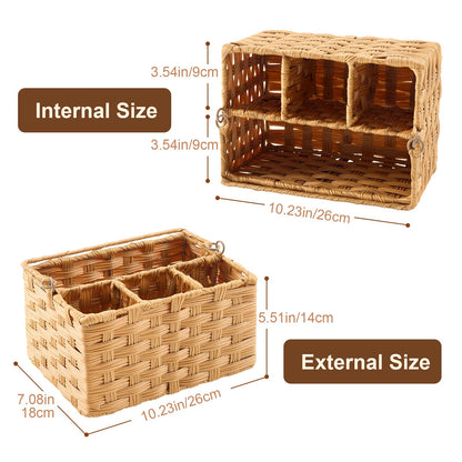 Laveduso Wicker Utensil Caddy – Tabletop Utensil & Silverware Organizer with Handle, Multi-Use Cutlery and Condiment Holder, Kitchen Countertop Basket, Ideal for Parties, Picnics & Buffets