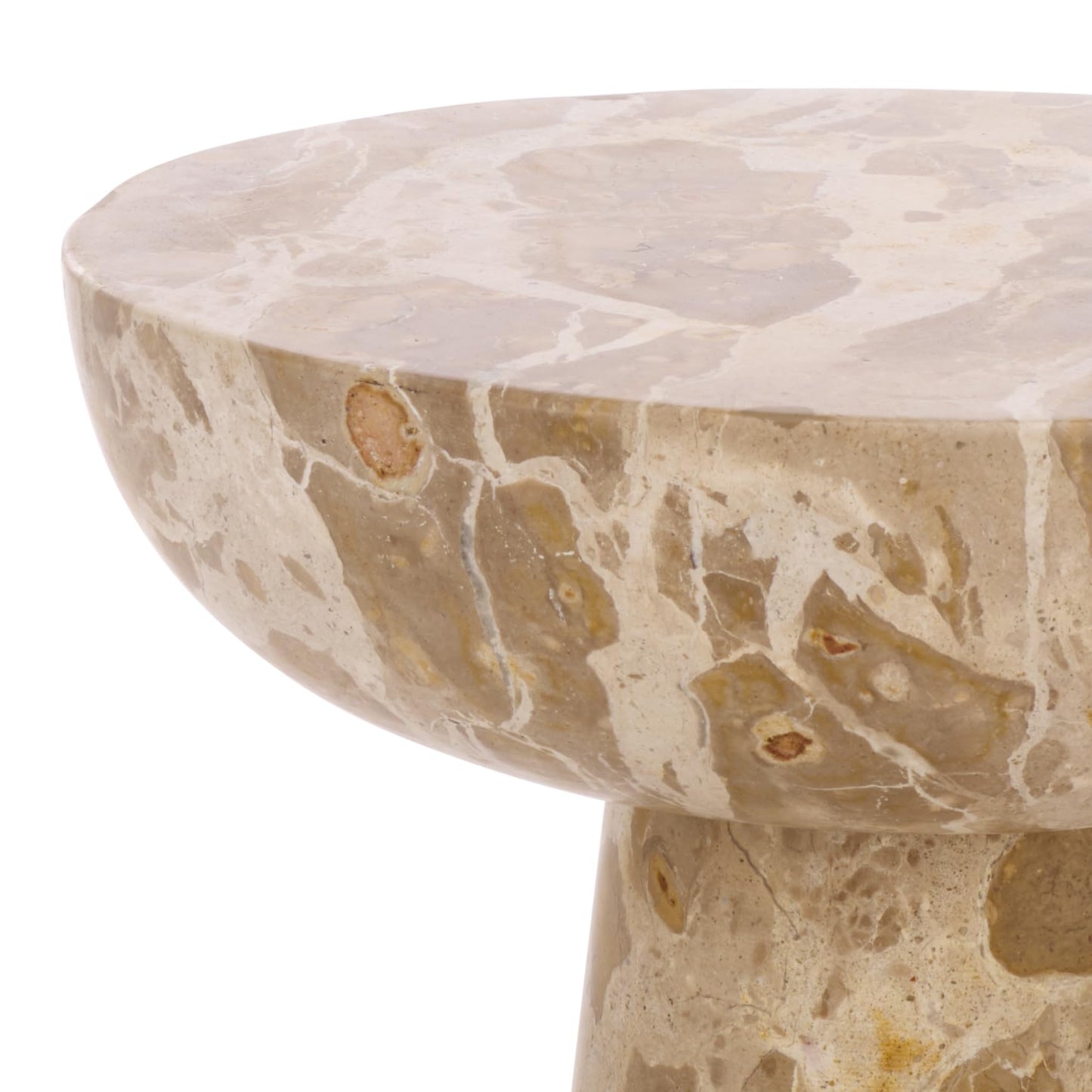 SAFAVIEH Couture Collection – Glendale Beige Round Marble Accent Table, Stone Pedestal Side Table, Modern Sculptural Design (SFV9766B)