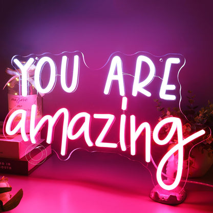 SYLHOME You Are Amazing LED Neon Light Sign 5V Girls Boys Bedroom Living Room Classroom Wall Decor Sign Hanging Smart Kid Birthday USB 16.9" X 10.6" Warm White