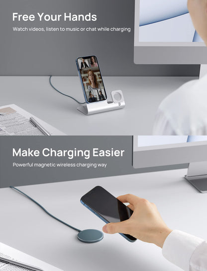 JSAUX Magnetic Wireless Charger Compatible with MagSafe Charger/iPhone 16e/16/16 Plus/16 Pro/16 Pro Max/15 14 13 12 Series, Wireless Mag Safe Charging Pad, Mag Charger (Blue)