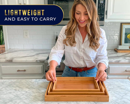 Set 3 Comfify Bamboo Serving Trays of Ottoman Trays for Food, Entertaining, and Decor Minimalist Design