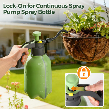 T4U 1/2 Gallon Pump Sprayer with Flexible Adjustable Nozzle, PP Hand Pump Pressure Sprayer with Built-in Measuring Cup for Home Garden Plant Care and Household Cleaning, Indoor & Outdoor Use