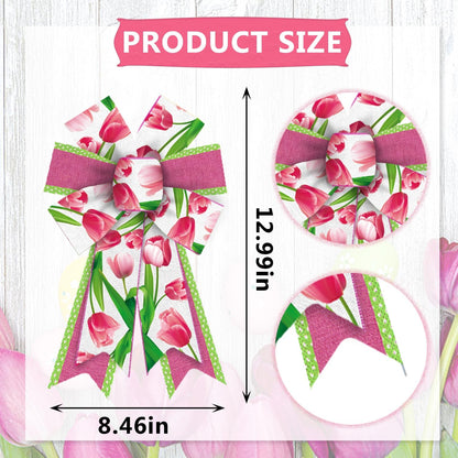 Threetols Floral Wreath Bows - 2 Pack Pink Tulip Design for Indoor/Outdoor Home Decor | DIY Craft