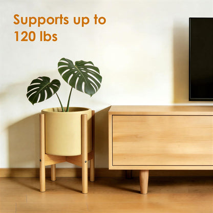 12 Inch ALIGADO Bamboo Plant Stand Indoor, for Up to Pots, Built to Fit Corners, Sturdy & Stable Design, Natural Wood