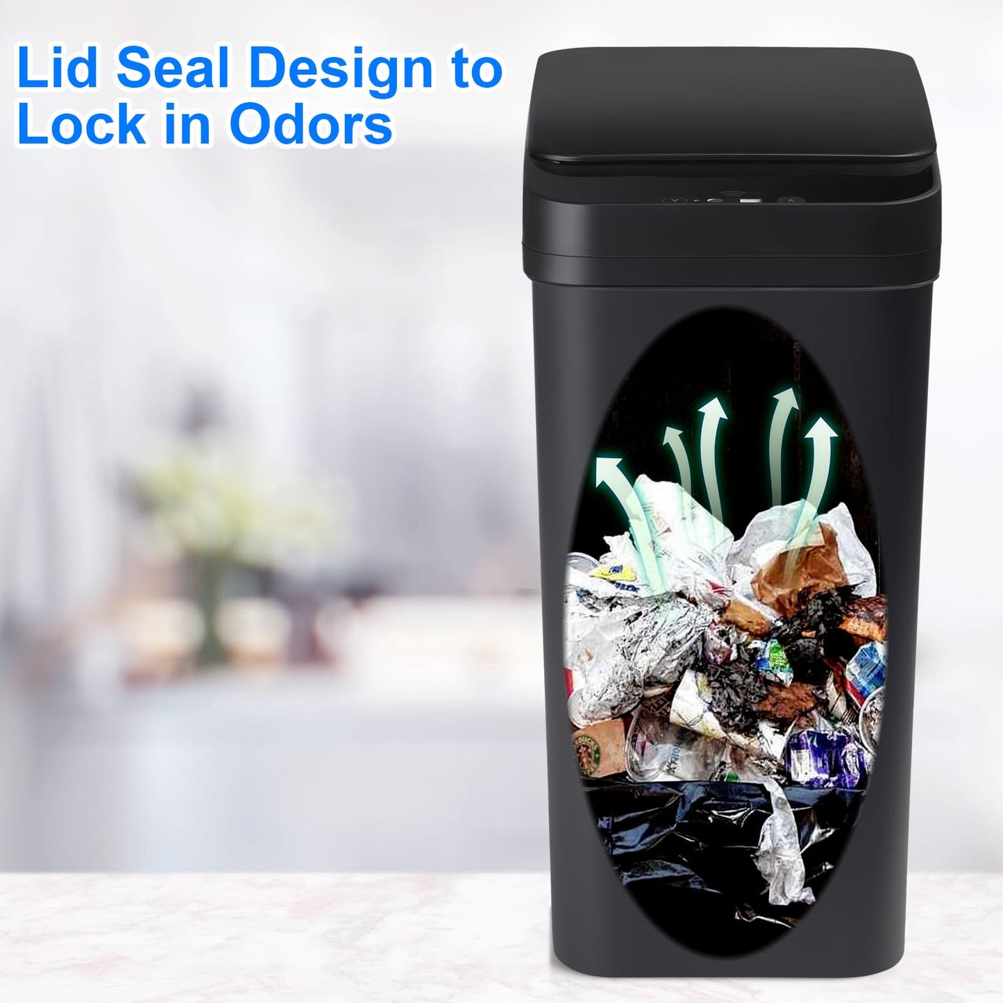 Anborry Bathroom Automatic Trash Can 2 Pack 2.2 Gal & 4 Gal Touchless Motion Sensor Small Garbage Can with Lid Smart Electric Narrow Garbage Bin for Bedroom Office Kitchen (Black)
