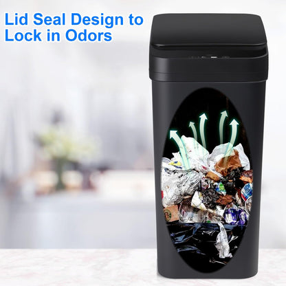 Anborry Bathroom Automatic Trash Can 2 Pack 2.2 Gal & 4 Gal Touchless Motion Sensor Small Garbage Can with Lid Smart Electric Narrow Garbage Bin for Bedroom Office Kitchen (Black)