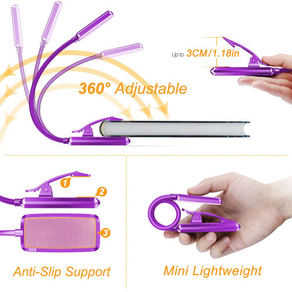 Gritin 9 LED Rechargeable Book Light for Reading in Bed - Eye Caring 3 Color Temperatures,Stepless Dimming Brightness,80 Hrs Runtime Small Lightweight Clip On Book Reading Light for Studying