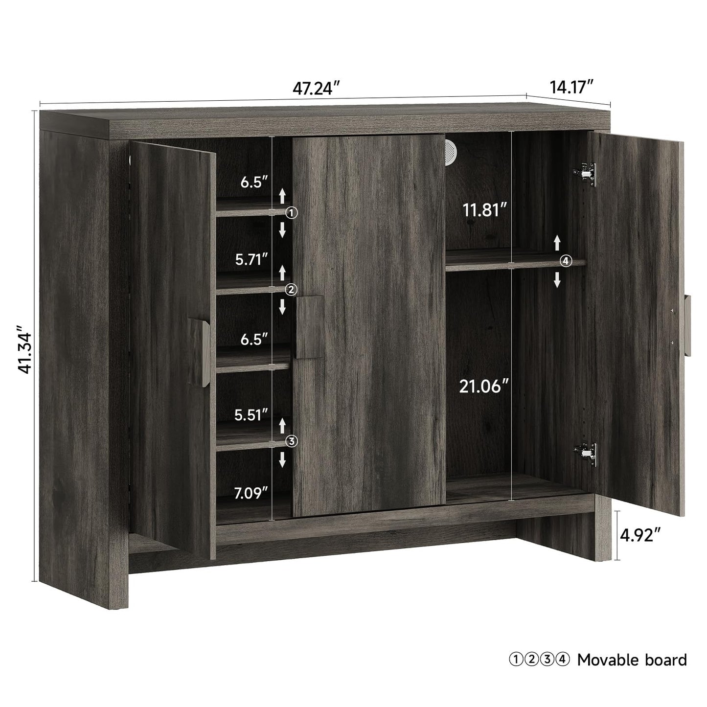 ONBRILL Shoe Cabinet with 3 Doors, 30 Pairs Shoe Storage Cabinet with Adjustable Shelves & Ventilation Hole Design, 47'' Wide Shoe Rack Shoe Organizer Cabinet for Entryway Living Room (Black Smoky)