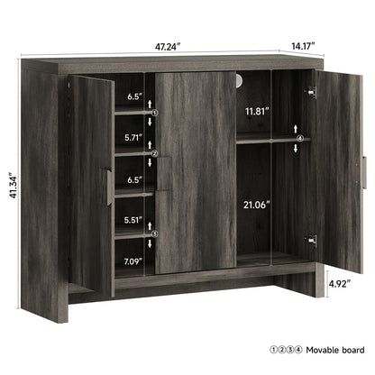 ONBRILL Shoe Cabinet with 3 Doors, 30 Pairs Shoe Storage Cabinet with Adjustable Shelves & Ventilation Hole Design, 47'' Wide Shoe Rack Shoe Organizer Cabinet for Entryway Living Room (Black Smoky)