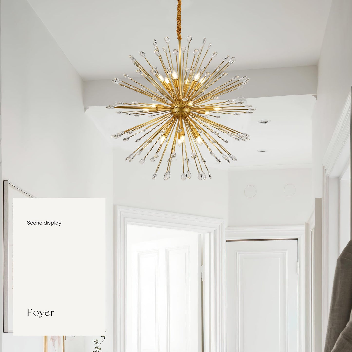 Aol furin 18-Light Gold Sputnik Chandeliers, 41" Starburst Firework Pendant Light fixtures, Mid-Century Modern Satellite Ceiling Lights for Dining Room, Kitchen, Bedroom, Living Room, E12
