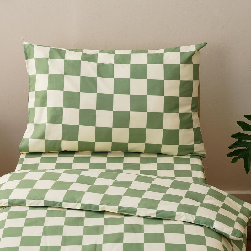 Wellboo Green White Plaid Toddler Bedding Sets for Girls Boys Sage and White Checkerboard Grid 4 Pieces Soft Crib Bed Set Including Comforter, Sheets and Pillowcase Kids Checkered Geometric Quilt