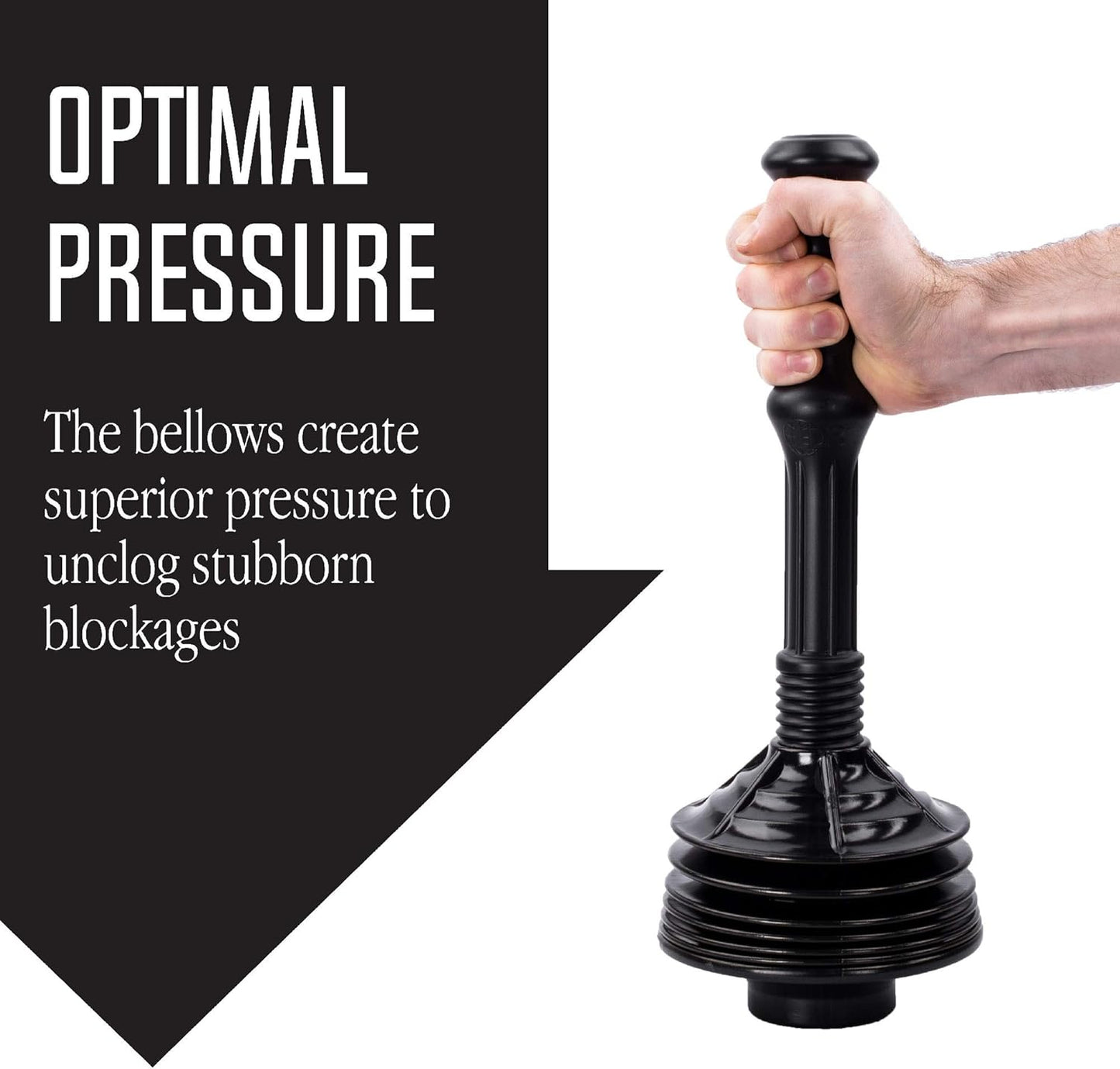 JS Jackson Supplies Professional Bellows Accordion Toilet Plunger, High Pressure Thrust for Heavy Duty Clogs