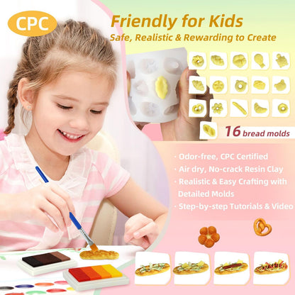iLAND Fun Craft Kits for Kids Cute Clay Bakery Shop DIY Set, Creative Kids Toys Girls 6-8-10, 1:6 Scale Miniature Food Toys fit Doll Figure 9-12”, New Best Christmas Birthday Gift for Girls Age 7 9 11