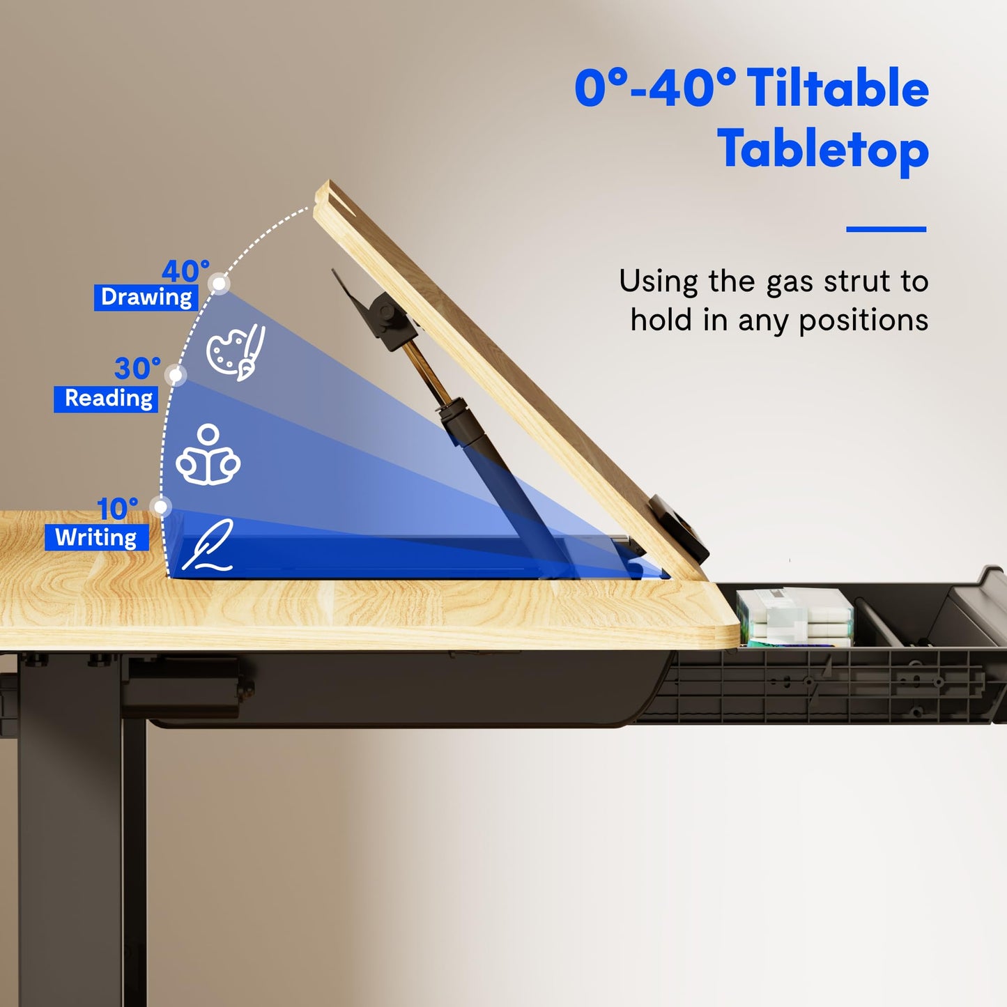 FLEXISPOT Electric Drafting Table Adjustable Height 47.2"x23.6" Standing Drawing Desk Extendable Top Craft Workstation w/Tilting Tabletop, Storage Drawer for Study, Office, Studio, Art, Adult & Kid