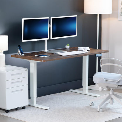 VIVO Electric 60 x 24 in Dual Motor Sit Stand Desk, Memory Height Adjustment, 2B Series, Rustic Vintage Brown Top White Frame, DESK-KIT-2W6N